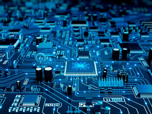 High angle view of a futuristic circuit board. Created exclusively for iStockphoto.